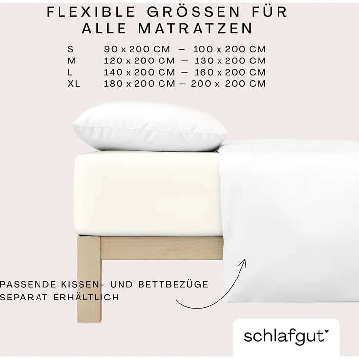Schlafgut 'Casual' Spannbettlaken, für Matratzen bis 25 cm Höhe, 100% Bio-Baumwolle, Off-white, M 120x200cm - 130x200cm – Bild 4