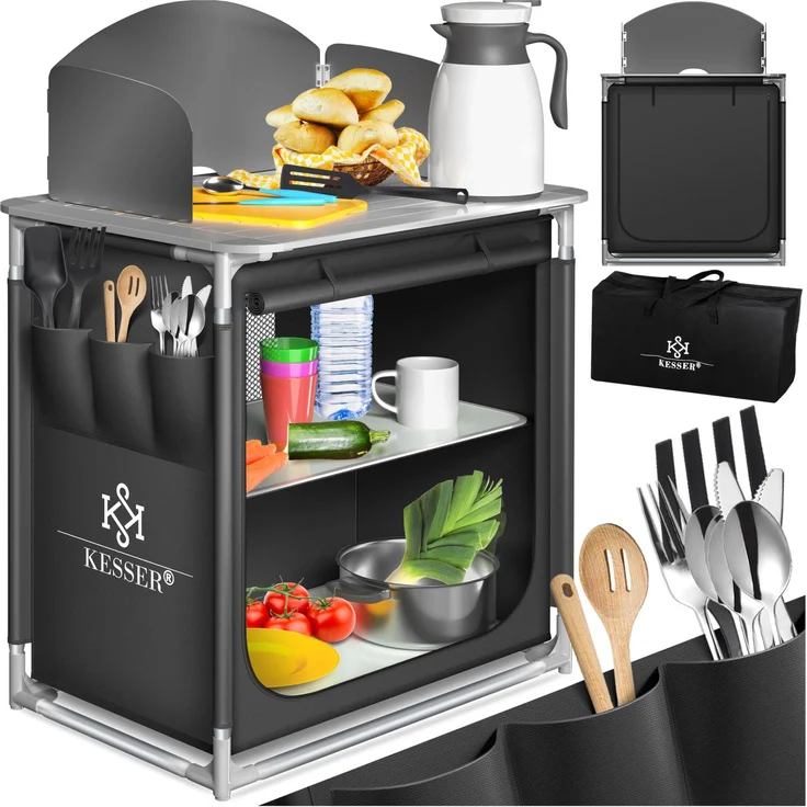 KESSER® Campingschrank, Campingküche mit Aluminiumgestell, inkl. Tragetasche , Kocherschrank für Camping , Campingmöbel , Outdoor Typ F2 (Anthrazit) – Bild 1