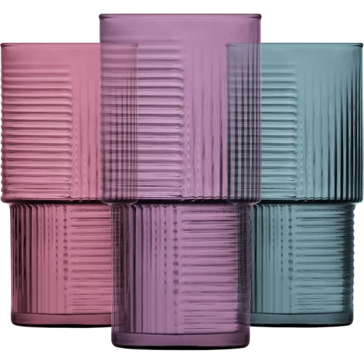 LAV Helen COLOR Gläser-Set - 3-teilig, 400 ml, farbiges Riffle-Design