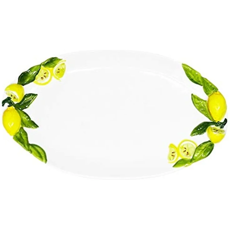 Lashuma Servierplatte Zitrone, Keramik, (1-tlg, 34 x 19 cm), handgemachter Dessertteller mit Zitronen Relief – Bild 2