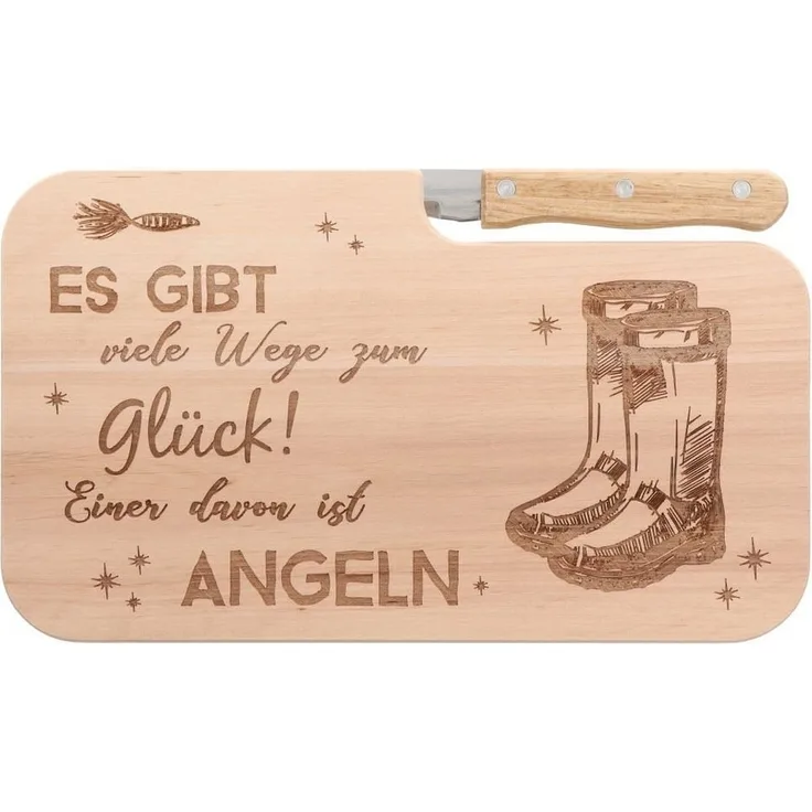 Spruchreif® Frühstücksbrett Brotzeitbrett mit Gravur · Holzbrett mit Messer · Outdoor Geschenke