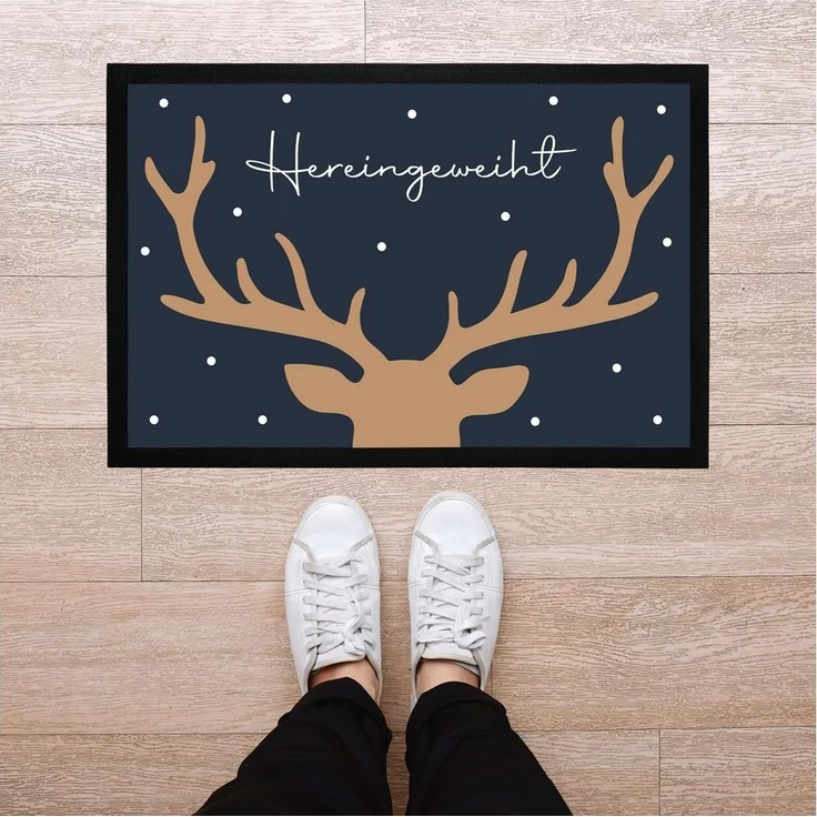 MoonWorks Fußmatte Fußmatte Weihnachten Hirsch-Geweih Wintermotiv Rentier Hereingeweiht, rechteckig – Bild 2