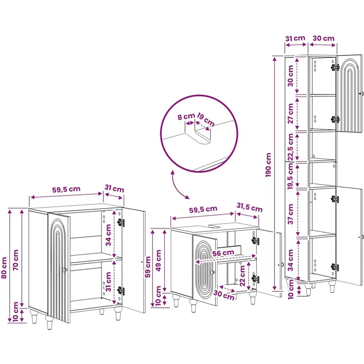 vidaXL 3-teiliges Badezimmer-Schranksystem ALKMAAR Schwarz 3417424 – Bild 9