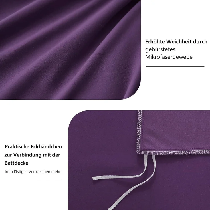 Bettwäsche 135x200 Lila 4teilig Set Mikrofaser Reißverschluss Weich Bügelfrei – Bild 6