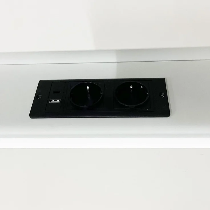 Bettgestell mit Stauraum aus Holz, hydraulischem Hubsystem, LED-Kopfteil, integrierten Steckdosen und Staufächern, modernes Plattformbett in Weiß 140*200 – Bild 6