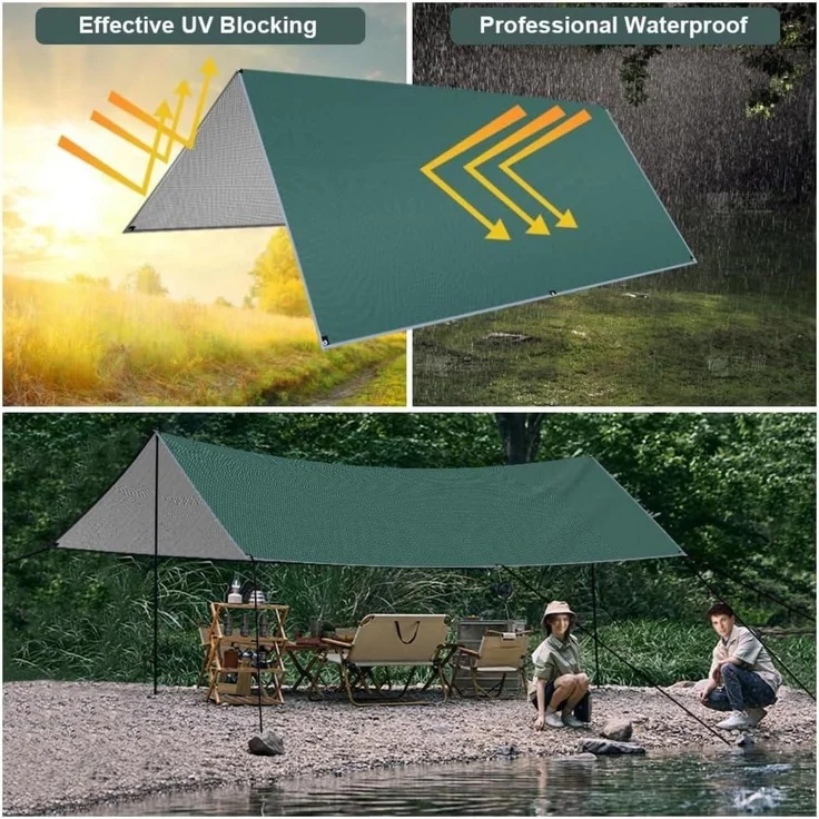 Flintronic Tarp 3x3m Wasserdicht Sonnensegel Camping UV Schutz Heringe Seile – Bild 4