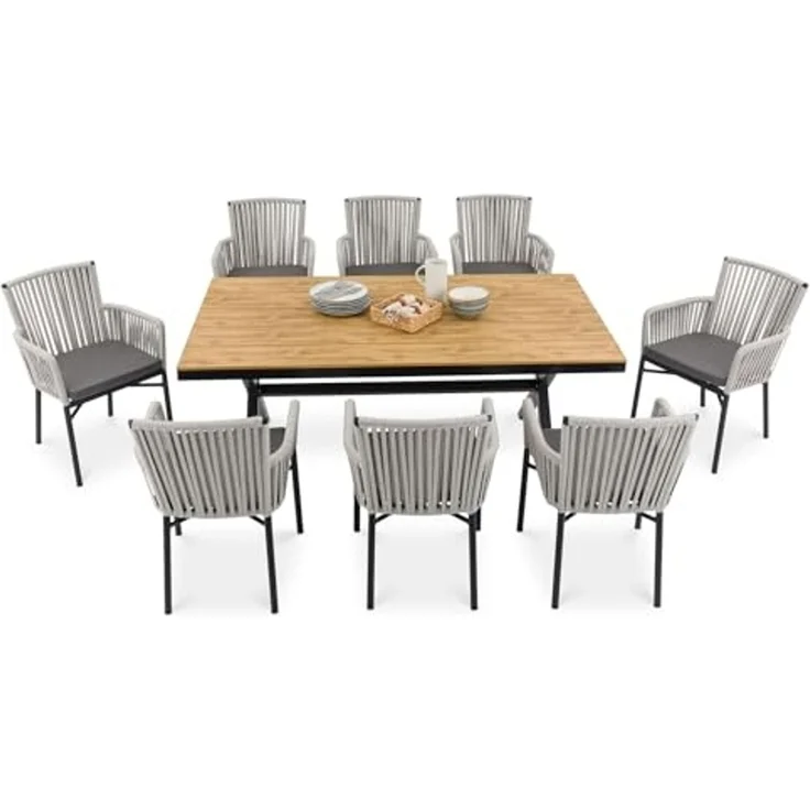 IDIMEX Garten-Essgruppe AFUERA, Gartenmöbelset für 8 Personen, wetterfest robust Grau/Cremeweiß – Bild 3