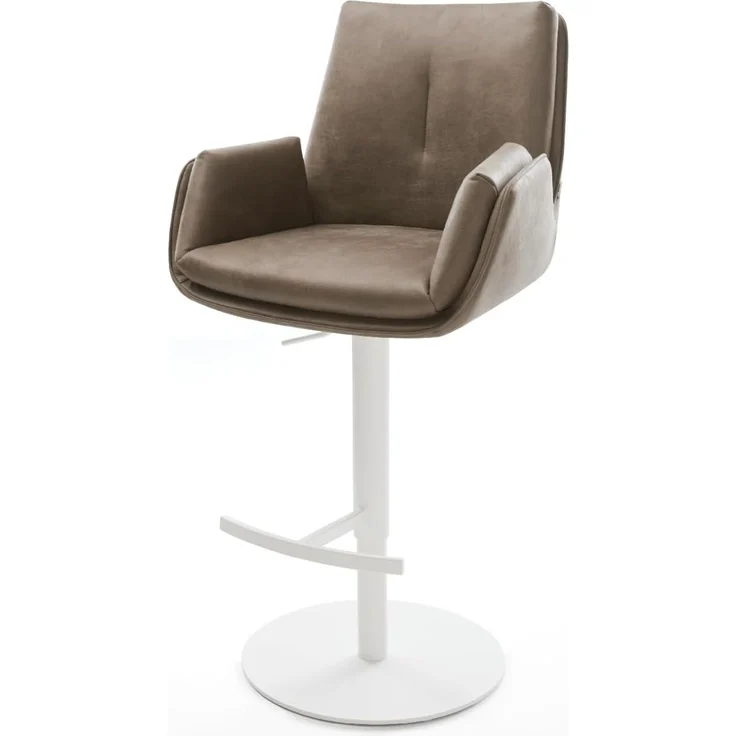 Barstuhl Clea-Flex Mikrofaser Taupe Vintage Drehfuß höhenverstellbar Metall Weiß – Bild 2