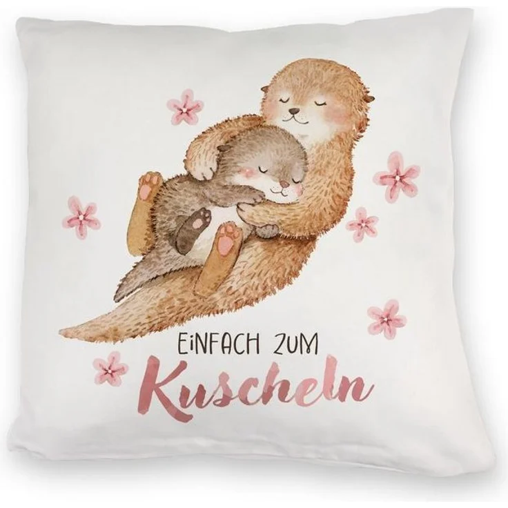 speecheese Dekokissen Otter Baby und Mutter Kuschelkissen mit Spruch Einfach zum Kuscheln – Bild 2