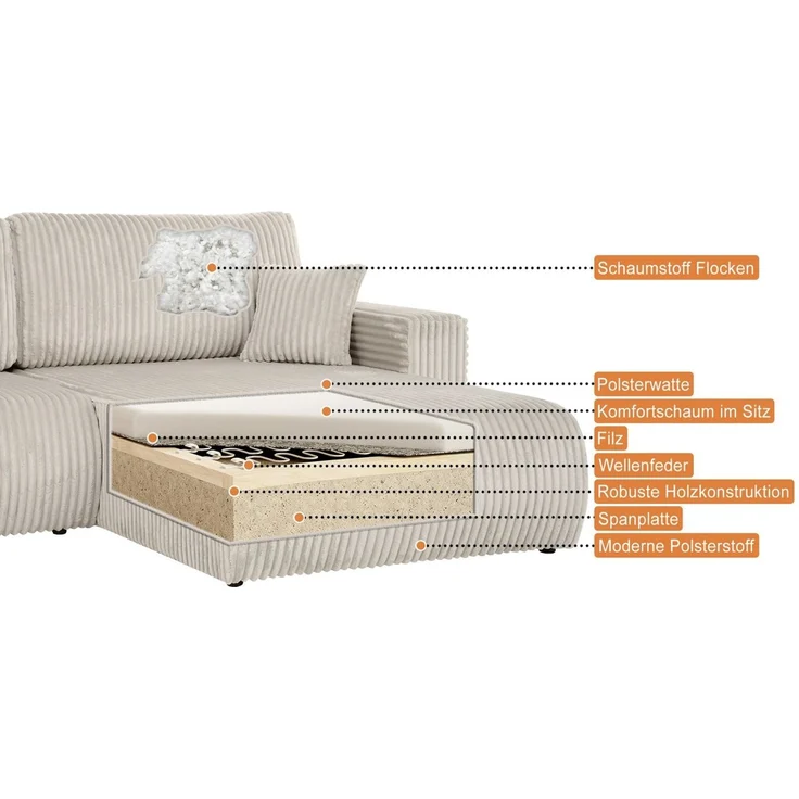 Beautysofa Ecksofa Porto mit universelle Ottomane, mit Bettfunktion und Bettkasten – Bild 3