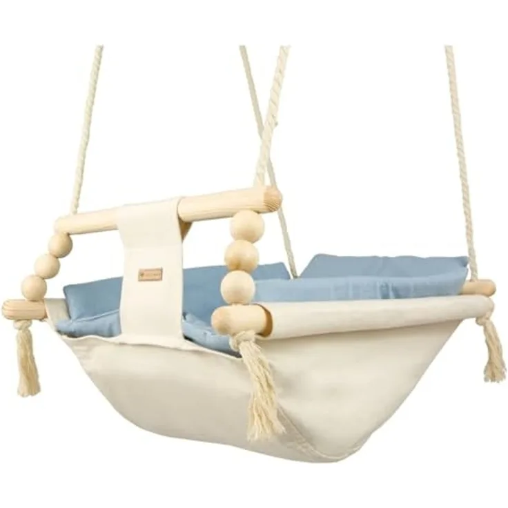 Babyschaukel Kleinkindschaukel Babyliegeschaukel Stoffschaukel Babywippe Wiege (Muster: cremefarben, hellblau)