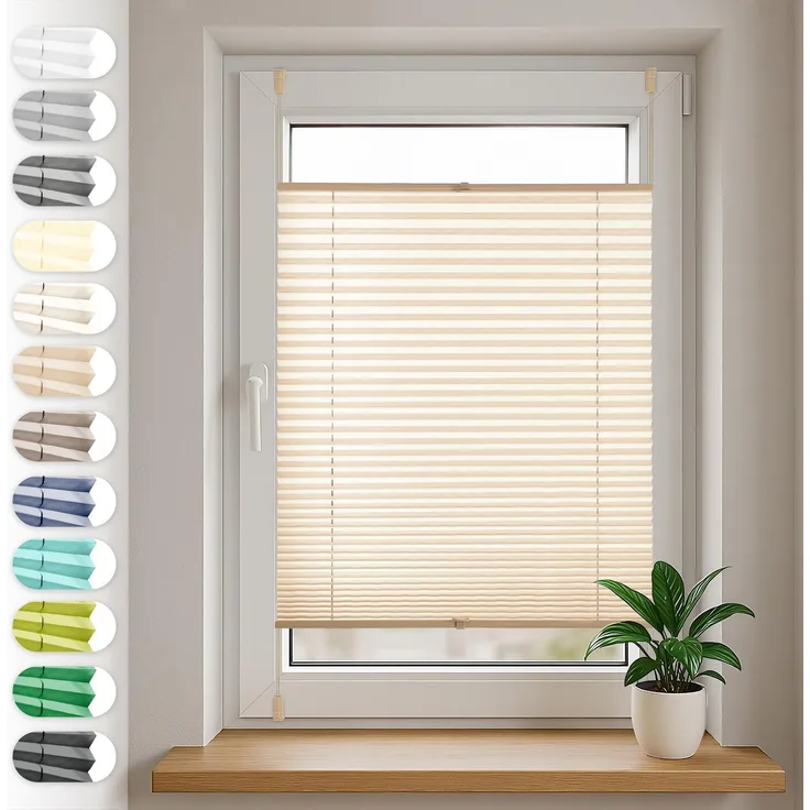 Sonello Plissee Klemmfix ohne Bohren 45cm x 220cm Beige Faltrollo Plisseerollo Jalousie für Tür & Fenster Blickdicht Sichtschutz Sonnenschutz Fertifplissee Rollo
