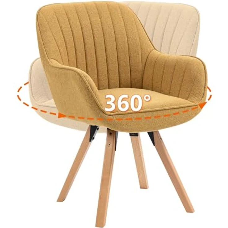 MEUBLE COSY Esszimmerstühle Drehbar 2er Set Küchenstuhl Polsterstuhl Drehstuhl mit Armlehne Sessel Schminkstuhl aus Stoff Massivholzbeine für Esszimmer Wohnzimmer Arbeitszimmer, Gelb – Bild 6