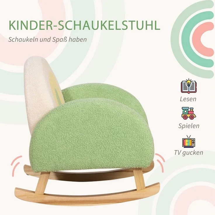 HOMCOM Kindersessel Schaukelstuhl für Kleinkinder Niedliches Design, Schaffell-Imitat Grün (Kindersofa, 1-St, Kindercouch), Grün 50 x 45 x 44 cm – Bild 3