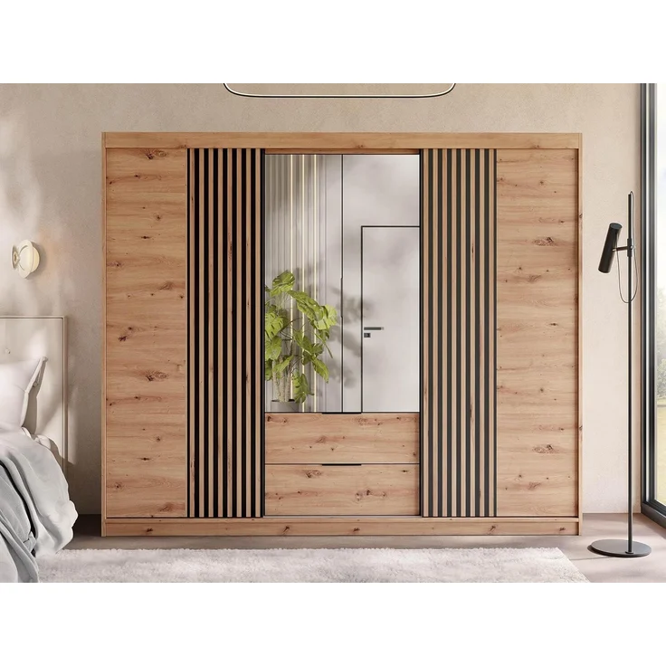 Kleiderschrank Mrynit 250 (Farbe: Artisan Eiche / Artisan Eiche + Schwarz) – Bild 2