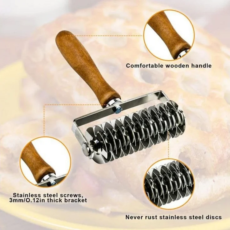 FELIXLEO Teigroller Edelstahl Teigroller Holzgriff Gitterschneider für Kuchen, (1-tlg) – Bild 2
