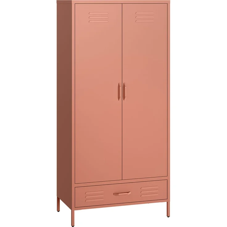 skølm 'Atria' Kleiderschrank mit Schublade, Metall, 170x45x80 cm, terrakotta, Garderobe mit 4 Fächern und 2 Kleiderstangen – Bild 2