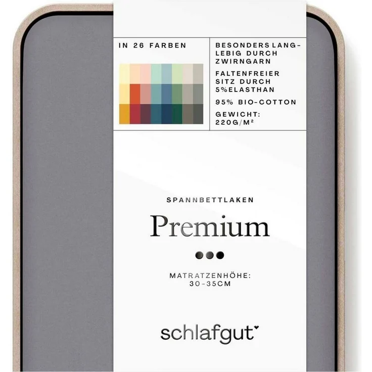 Schlafgut Spannbettlaken Premium, Gummizug: rundum, (1 Stück), Mako-Zwirn-Jersey, Grey Mid, S 90x190 cm - 100x220 cm – Bild 5