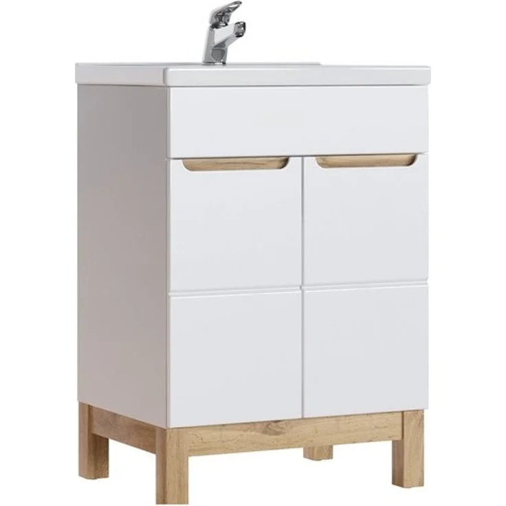 Badmöbel Waschplatz Set inkl. Keramikwaschtisch 60 cm 2-teilig SOLNA-56 Hochglanz weiß inkl. Standfüßen BxHxT ca.: 60 x 200 x 45 cm – Bild 4