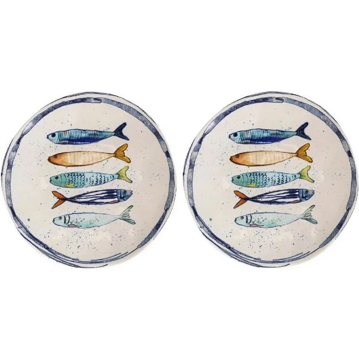 WestCraft Speiseteller Teller, mediterran mit Sardinen-Motiv, Maritime Dessertteller 20 cm, (2 St), 2er Set, hochwertig und robust - langlebig und vielseitig einsetzbar – Bild 2