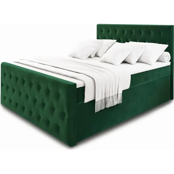 MASSENO Kontinentalbett Fondi, Boxbett in Grün mit großem Bettkasten, ergonomischem Schlafkomfort und 140x200 cm Liegefläche