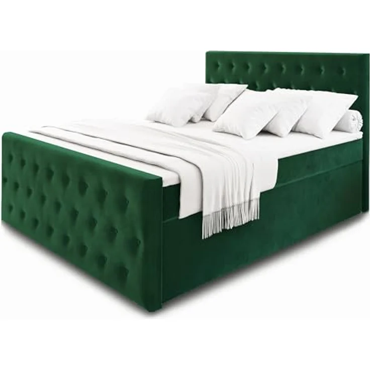 MASSENO Kontinentalbett Fondi, Boxbett in Grün mit großem Bettkasten, ergonomischem Schlafkomfort und 140x200 cm Liegefläche – Bild 1