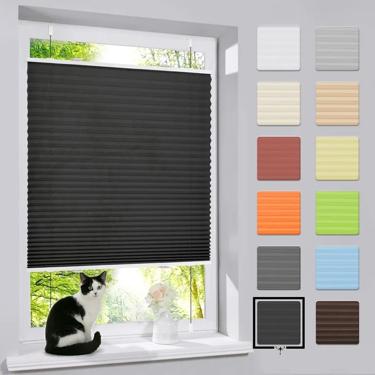 bobodeco Plissee ohne Bohren Klemmfix Faltrollo Jalousie Schwarz 80x130 cm (BxH), Plisseerollo Sichtschutz und Sonnenschutz Blickdicht Easyfix lichtdurchlässig Rollo für Fenster & Tür – Bild 1