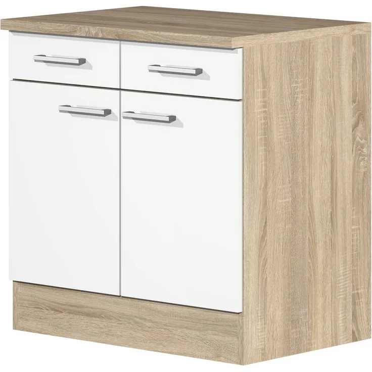 Flex-Well Unterschrank Küchenunterschrank - 80 cm breit - Weiß Sonoma Eiche – Salerno