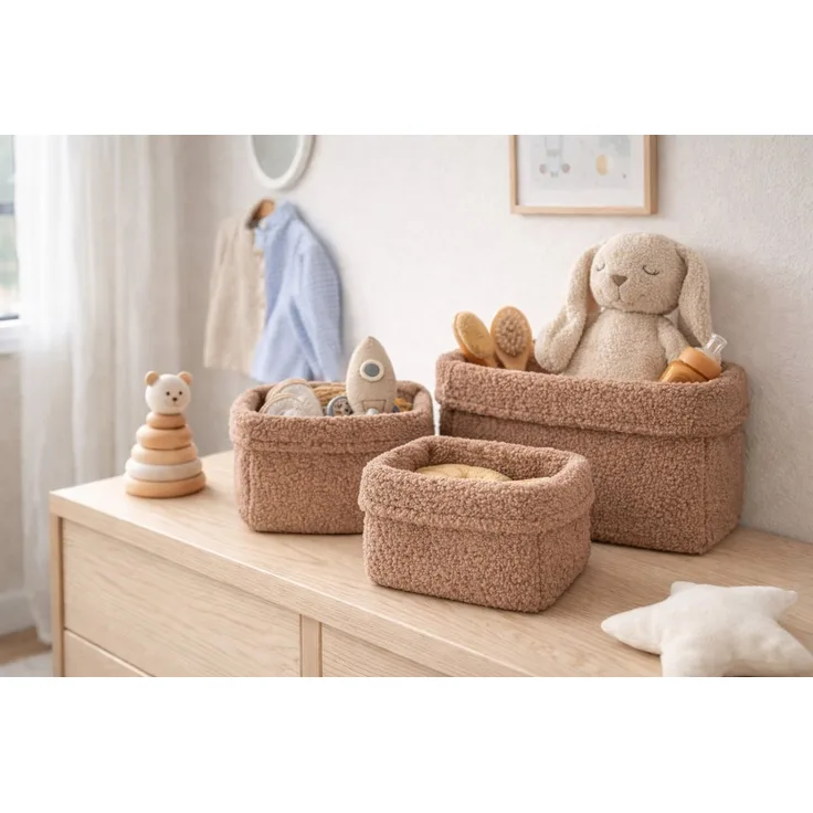 BABEES Dekokorb 3-er SET Organizer Utensilo Aufbewahrungskorb Wickeltisch Baby, BOUCLE Körbchen Wohnzimmer, Kinderzimmer, Badezimmer, Deko Korb