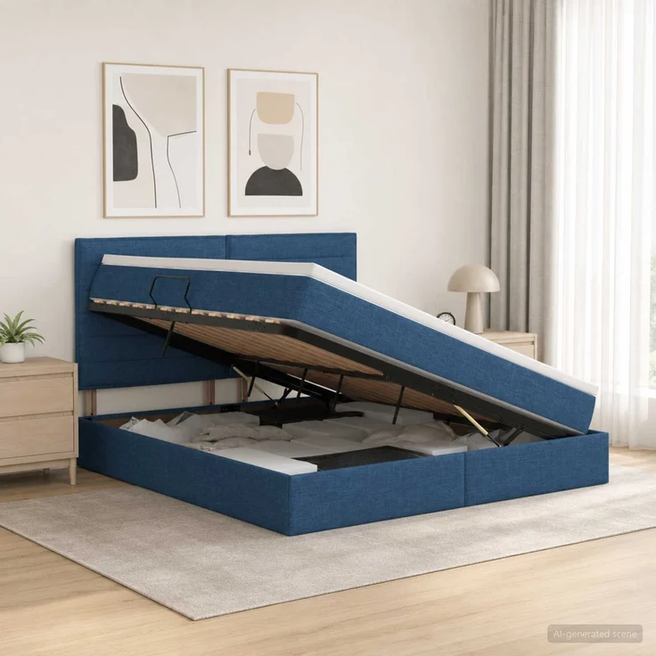 vidaXL Aufbewahrungsbett mit Matratze Blau 180 x 200 cm Stoff 3459461 – Bild 1