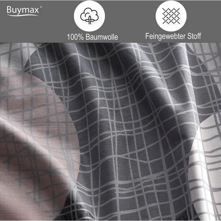 Buymax Bettwäsche Jadore, Renforce, 3 teilig, Bettbezug-Set 200x220 cm 100% Baumwolle Reißverschluss Grau Anthrazit – Bild 2
