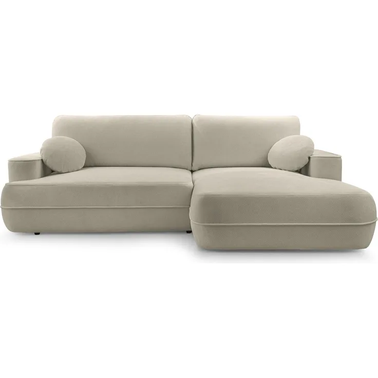 Selsey 'Fuerro' Ecksofa mit Schlaffunktion, Bettkasten, Ottomane rechts, Strukturstoff wasserabweisend, Hellbraun