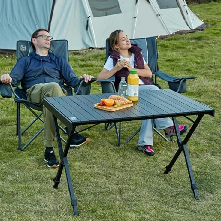 TIMBER RIDGE Campingtisch Klappbar Höhenverstellbar Klapptisch Camping Falttisch Tragbar Aluminium mit Tasche für Picknick Kochen Garten Wandern Reisen 108x71cm - Schwarz – Bild 2