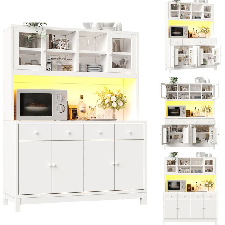 Hochbuffetschrank 140*38.5*180cm mit App-gesteuerter RGB-LED, Glastüren & 4 Schubladen, verstellbare Einlegeböden, Naturholz-Optik, belastbar bis 100kg – Bild 8