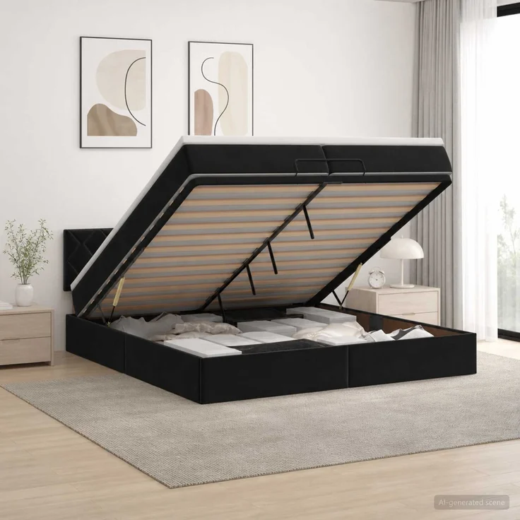 vidaXL Ottoman Bett mit Matratze Schwarz 200 x 200 cm Samt 3456653 – Bild 1