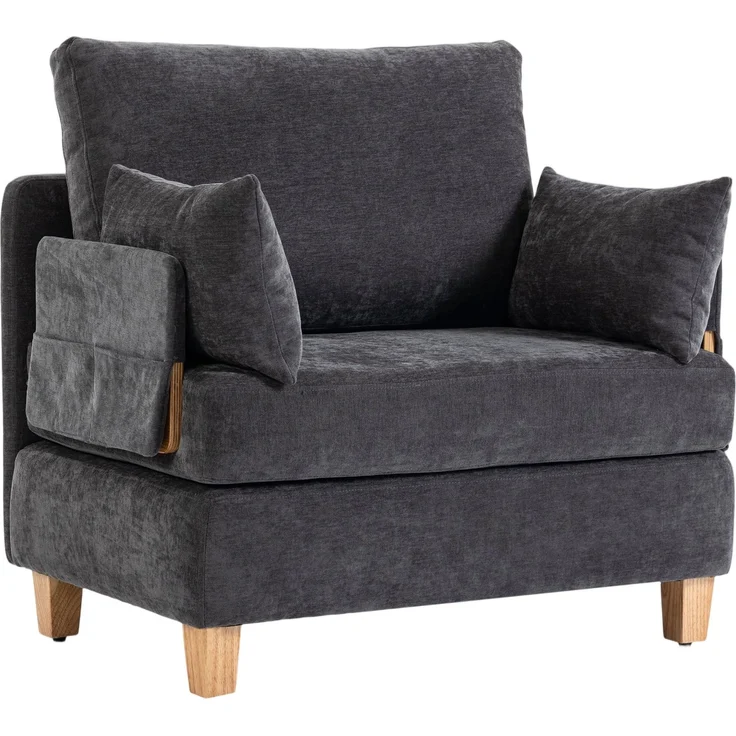 MELAYR, Schlafsessel 2-in-1 mit Bettfunktion 2 Kissen 183x57 cm Dunkelgrau – Bild 2