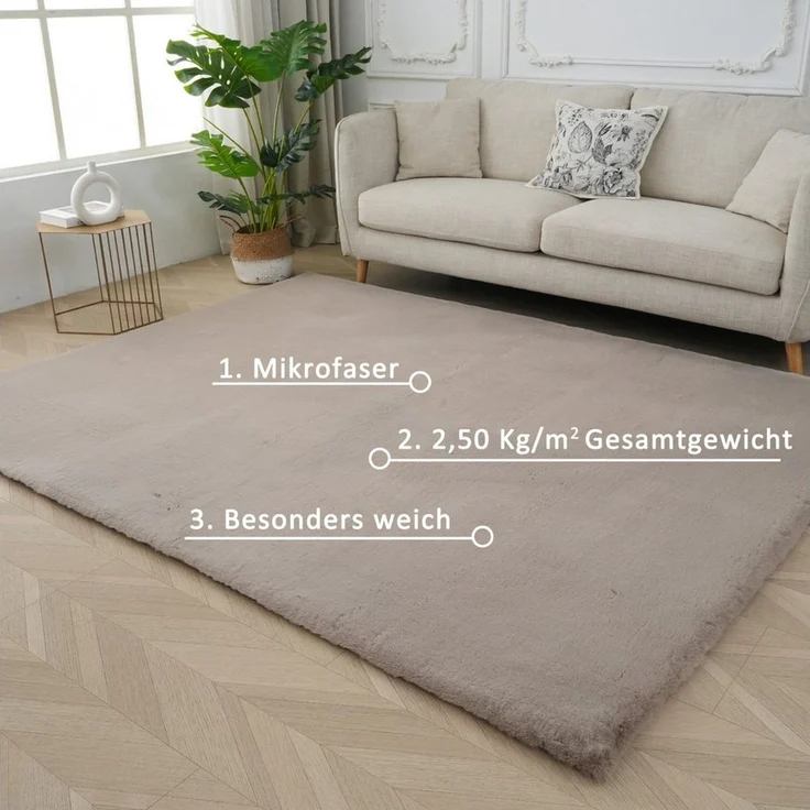 OTTO home Fellteppich Balu, in Standard- und Premium-Qualität, 20 mm oder 38 mm Höhe, rechteckig, Höhe: 20 mm, Kaninchenfell-Haptik, kuschelig, weich, Kunstfellteppich, Wohnzimmer – Bild 3