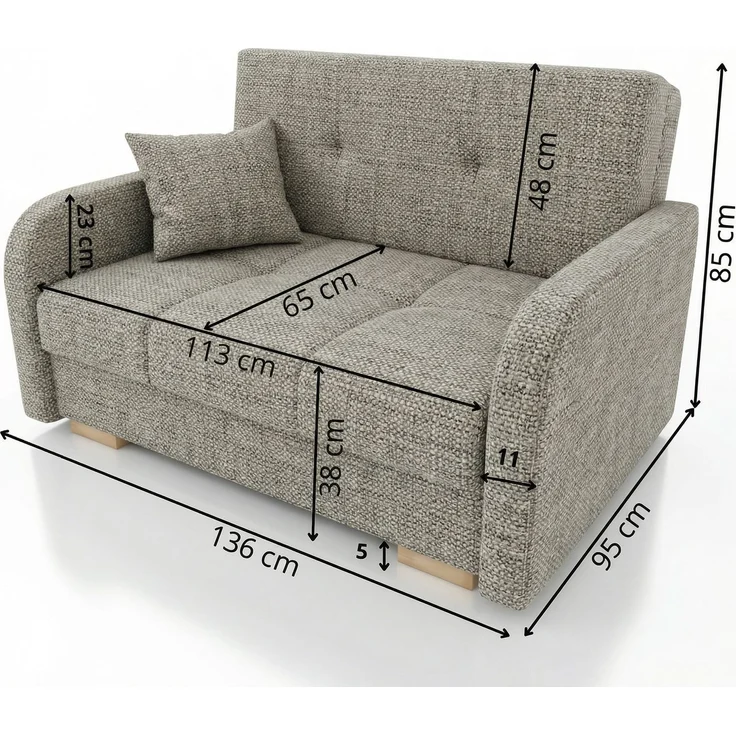Wohnero24 Schlafsofa POLINA 2 136x95 cm 113x195 cm mit Bettkasten 2 Sitzer Sofa mit Schlaffunktion kleines Schlafsofa ausziehbar für Gästezimmer - Grau – Bild 7