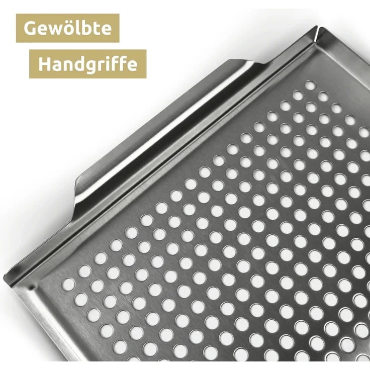 Grillschale Edelstahl für Gasgrill & Holzkohlegrill - 30x40cm | Grillplatte mit Löcher für Grillgemüse Grillzubehör Spülmaschinengeeignet – Bild 5