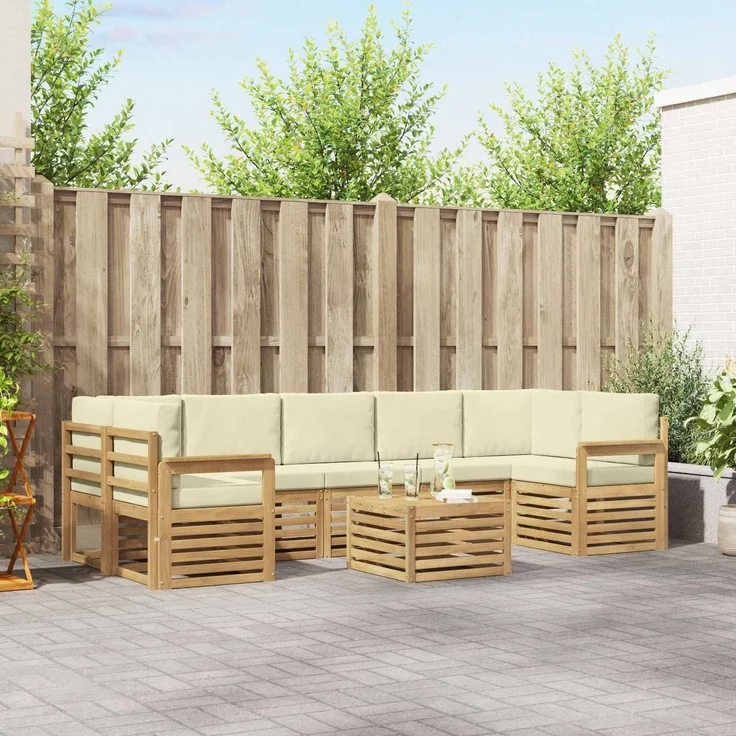 vidaXL Outdoor-Sofagarnitur 8 stk. 7-Sitzer Weiß und Creme Polyester 3391540 – Bild 1