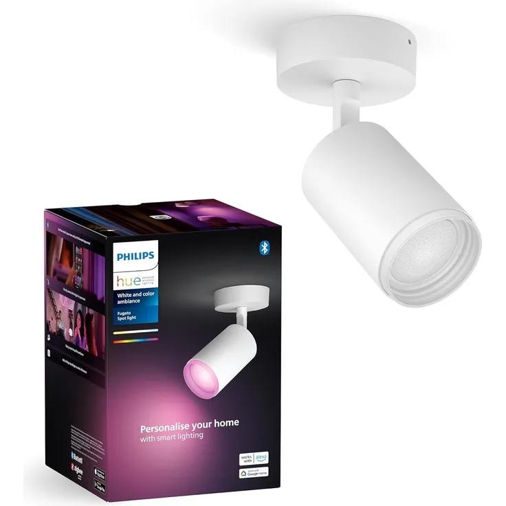 Philips Hue White & Color Ambiance Fugato 1er Spot, weiß 1x350lm, dimmbar, 16 Mio. Farben, steuerbar via App, kompatibel mit Amazon Alexa (Echo, Echo Dot), neue Generation