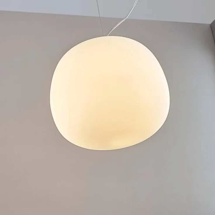 Lindby Pendelleuchte aus Glas, E27 max. 60W, weißer Opalglas-Lampenschirm, modernes Design, Ø 38 cm, höhenverstellbar 150 cm – Bild 5