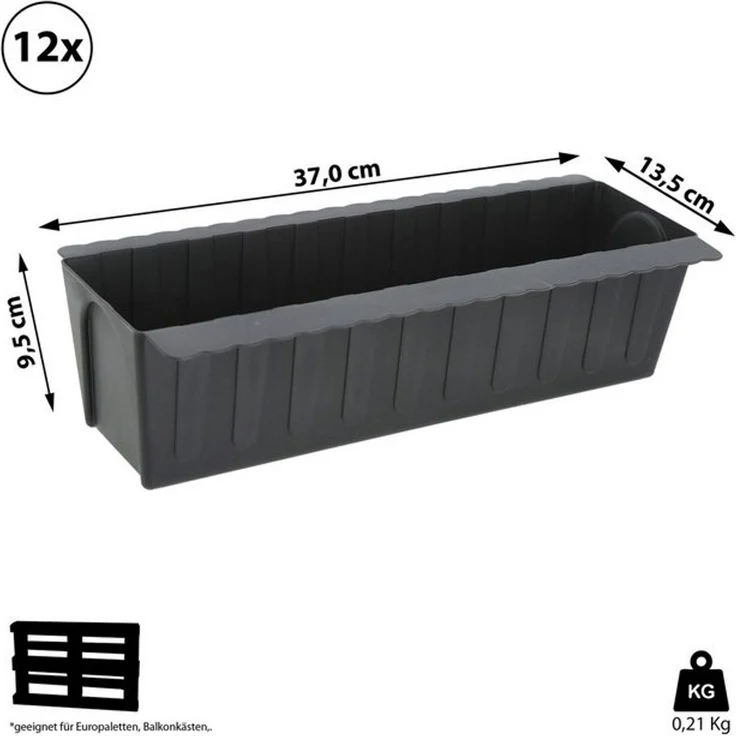 CEPEWA Pflanzeinsatz Pflanzkasten gewellt 12er Set Europalette Kunststoff 37x9,5x13,5cm (12 St) – Bild 4