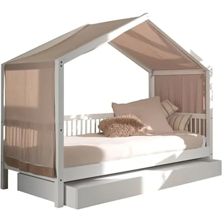 Hausbett >Buche Massiv< in Buche massiv weiß lackiert - 207,5x170x97,5 (BxHxT)