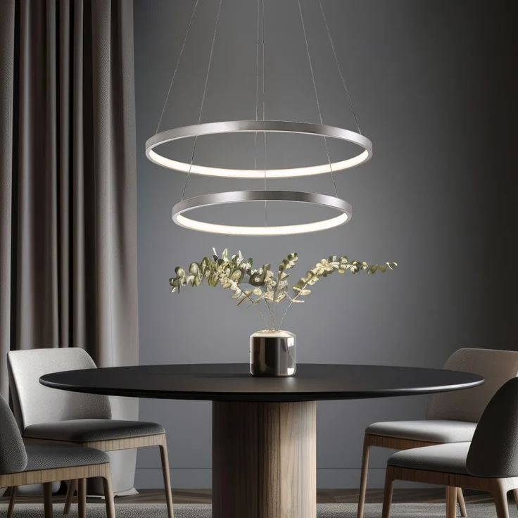 LED Hängeleuchte, Ringe, silber, Höhenverstellbar, D 50 cm – Bild 4