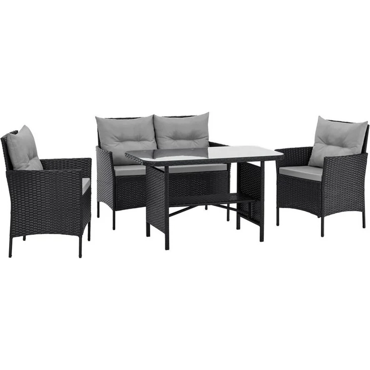 SVITA Garten-Essgruppe DALLAS, Polyrattan, 4-teilig, Outdoor Set, 2 Sessel, 2er-Sofa, Esstisch – Bild 5