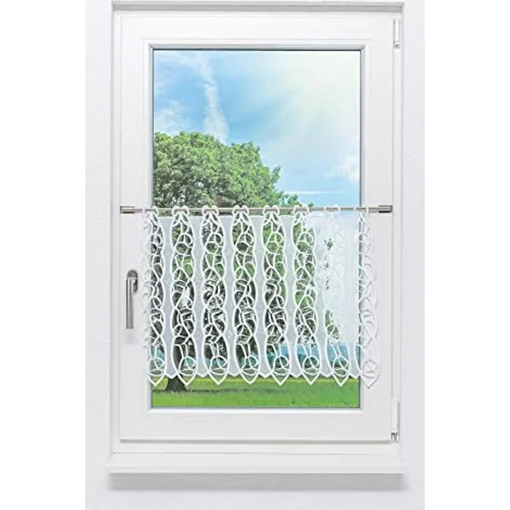 Scheibengardine Plauener Spitze - Loop (Bx H) 129,6cm * 47cm weiß/Weiß – Bild 1
