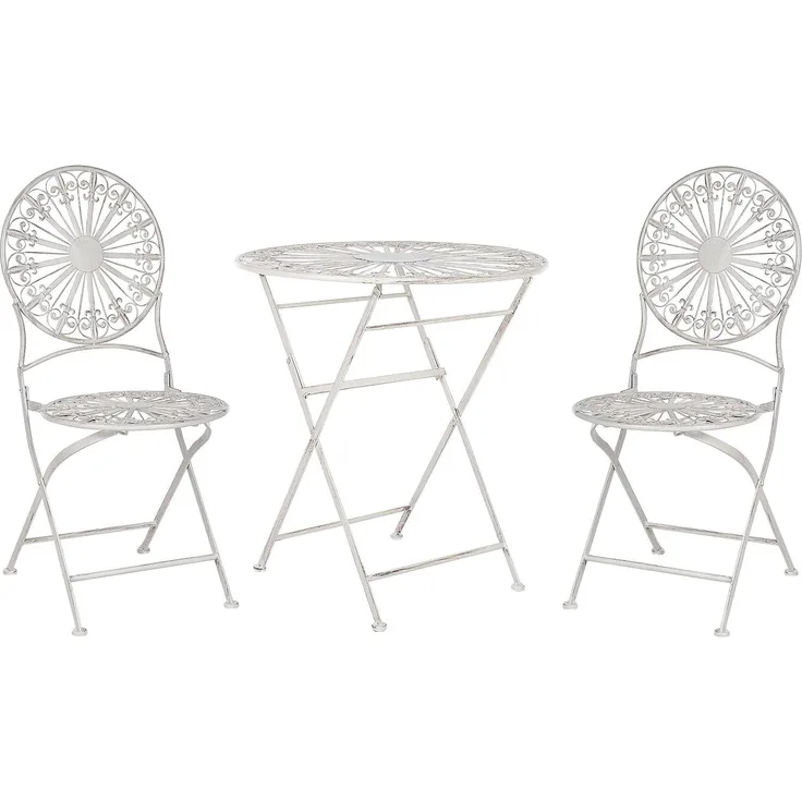 Beliani 'Scario' Bistro-Set, 3-teilig, Tisch + 2x Stuhl, Metall, Weiß