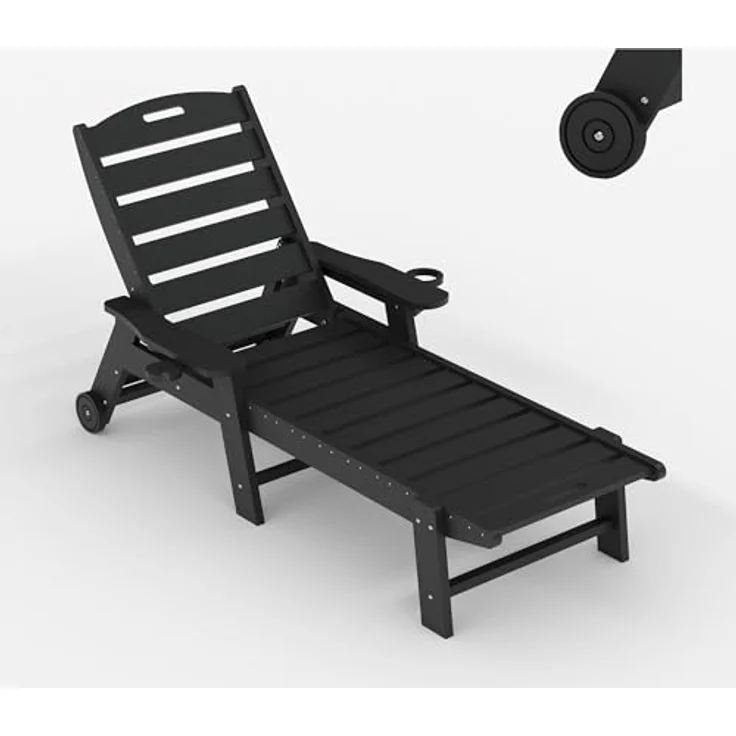 GarveeHome Wetterfeste Gartenliege Aus HDPE, Sonnenliege Mit Verstellbarer Rückenlehne Und Getränkehalter, Lange Poolliege, Für Pool, Strand Und Garten, 150x60x98cm (1 Stück) – Bild 3