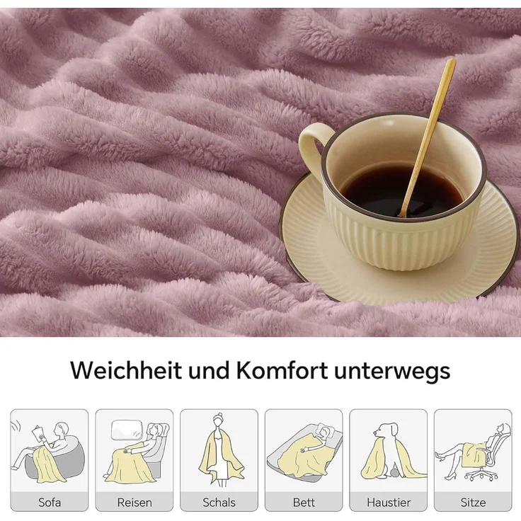 BEDELITE Kuscheldecke Flauschig Decke 150x200 - weiche XL Flanell Decken Beerenviolett für Couch, Deko Streifen Cord Fleecedecke als Couch Überwurf für Wohnzimmer, Twin Blanket Wide Use – Bild 3